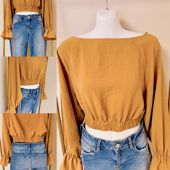 OAK + FORT Tops - Poet Sleeve Crop Top by Oak & Fort